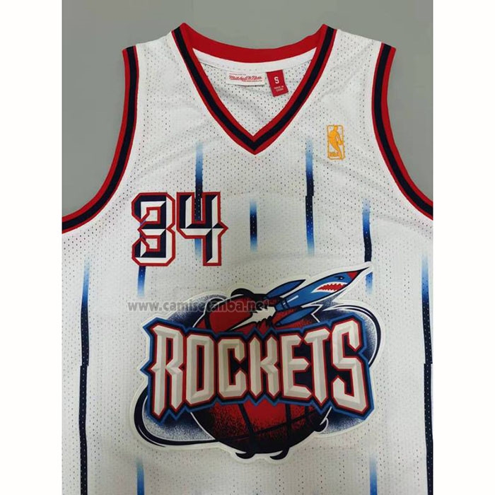 Camiseta Houston Rockets Hakeem Olajuwon #34 Mitchell & Ness 1996-97 Blanco